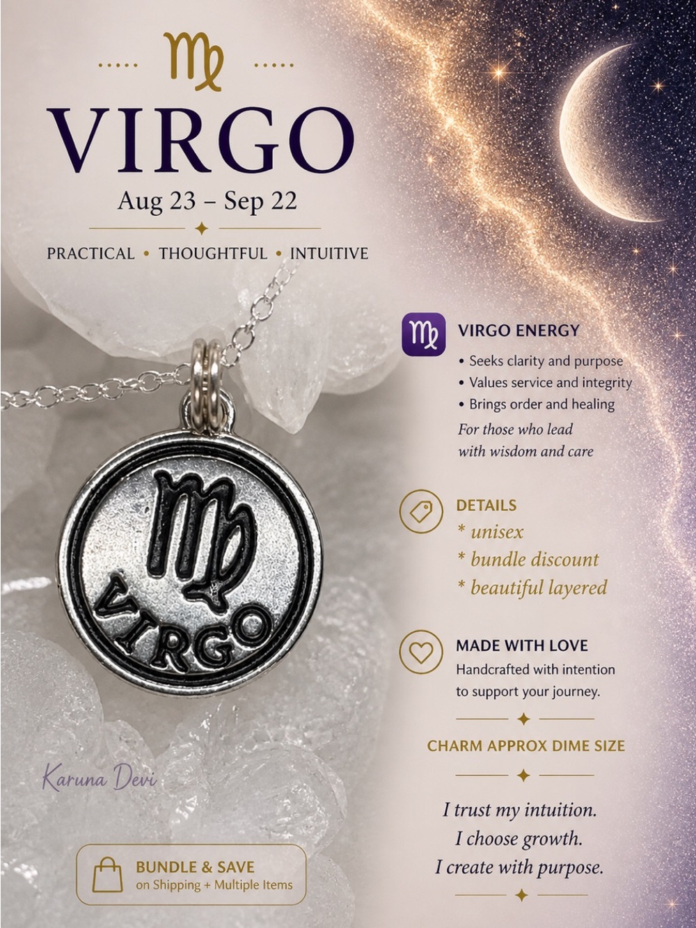 Virgo Zodiac Pendant Unisex Necklace - The Yogi Zodiac Collection